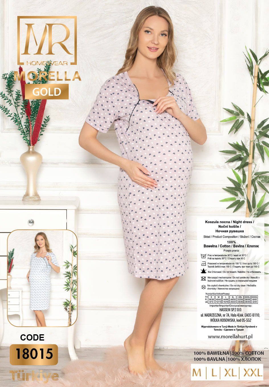Morella Gold Bawełna Koszula Nocna do Karmienia/Ciążowa na Zamki kod;18015 Rozmiary;M-L-XL-XXL - zdjęcie 2