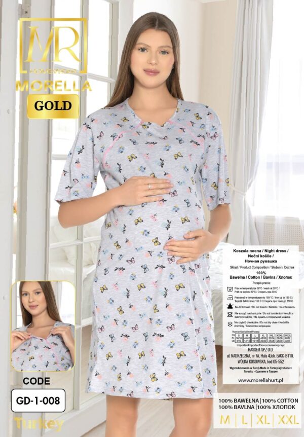 Morella Gold Bawełna Koszula Nocna do Karmienia/Ciążowa na Zamki kod;GD-1-008 Rozmiary;M-L-XL-XXL - zdjęcie 5