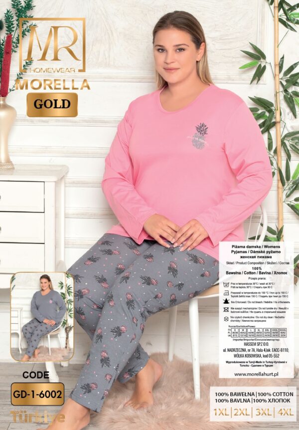 Morella GOLD Bawełna Piżama Damska Długi Rękaw Długie Spodnie kod; GD-1-6002-1 Rozmiary;1XL-2XL-3XL-4XL - zdjęcie 4