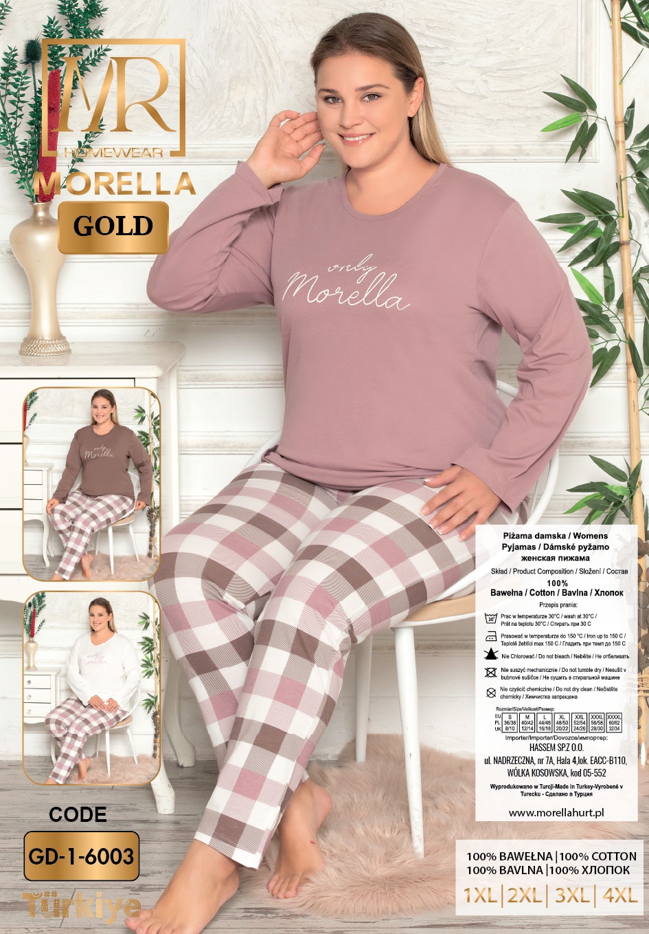 Morella GOLD Bawełna Piżama Damska Długi Rękaw Długie Spodnie kod; GD-1-6003-2 Rozmiary;1XL-2XL-3XL-4XL - zdjęcie 2
