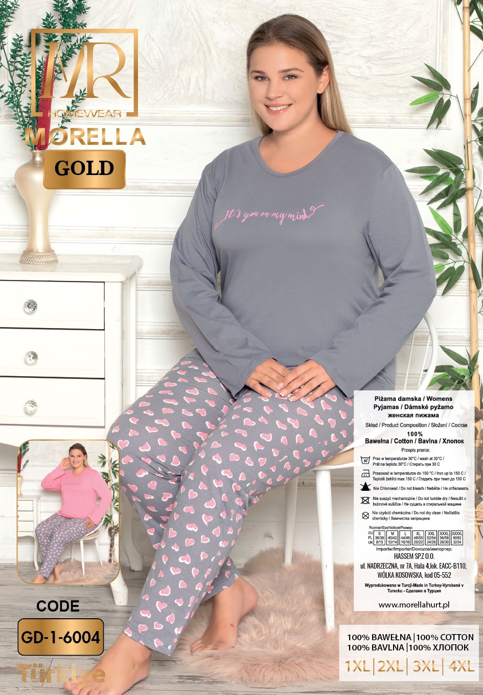 Morella GOLD Bawełna Piżama Damska Długi Rękaw Długie Spodnie kod; GD-1-6004 Rozmiary;1XL-2XL-3XL-4XL - zdjęcie 2