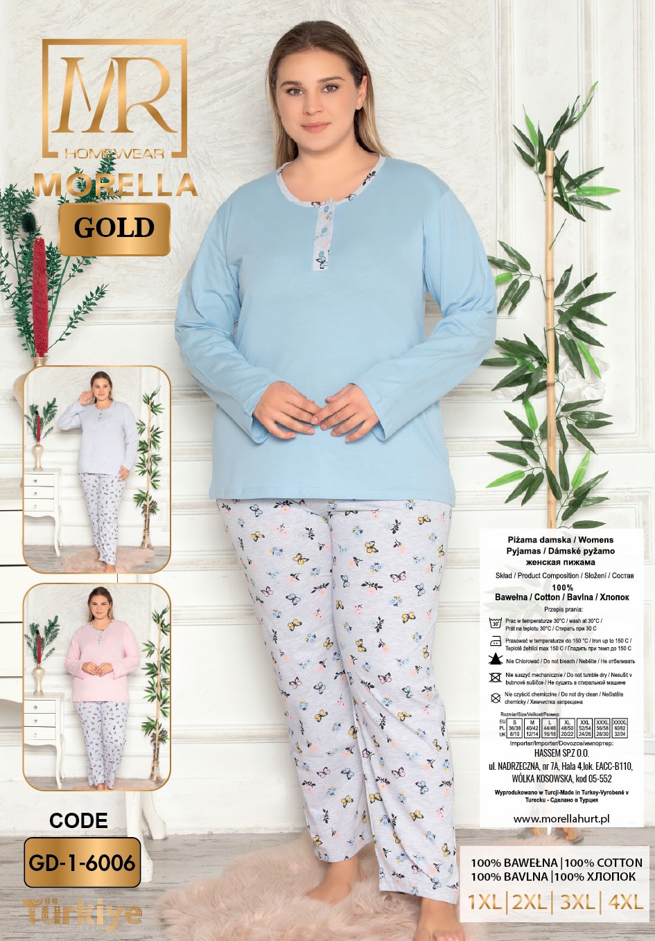Morella GOLD Bawełna Piżama Damska Długi Rękaw Długie Spodnie kod; GD-1-6006-2 Rozmiary;1XL-2XL-3XL-4XL - zdjęcie 2