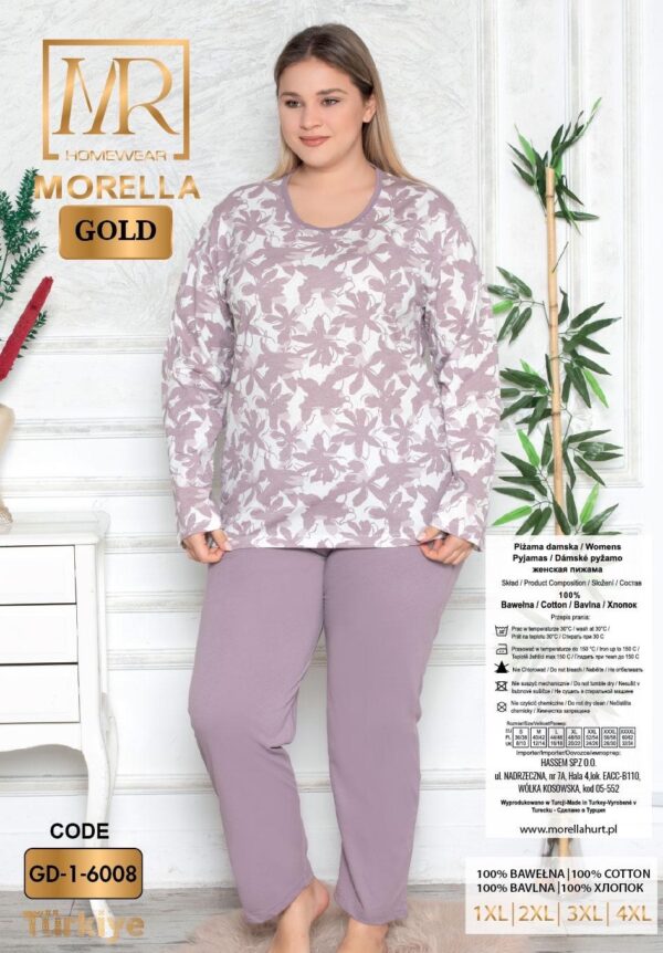 Morella GOLD Bawełna Piżama Damska Długi Rękaw Długie Spodnie kod; GD-1-6008 Rozmiary; 1XL-2XL-3XL-4XL - zdjęcie 4