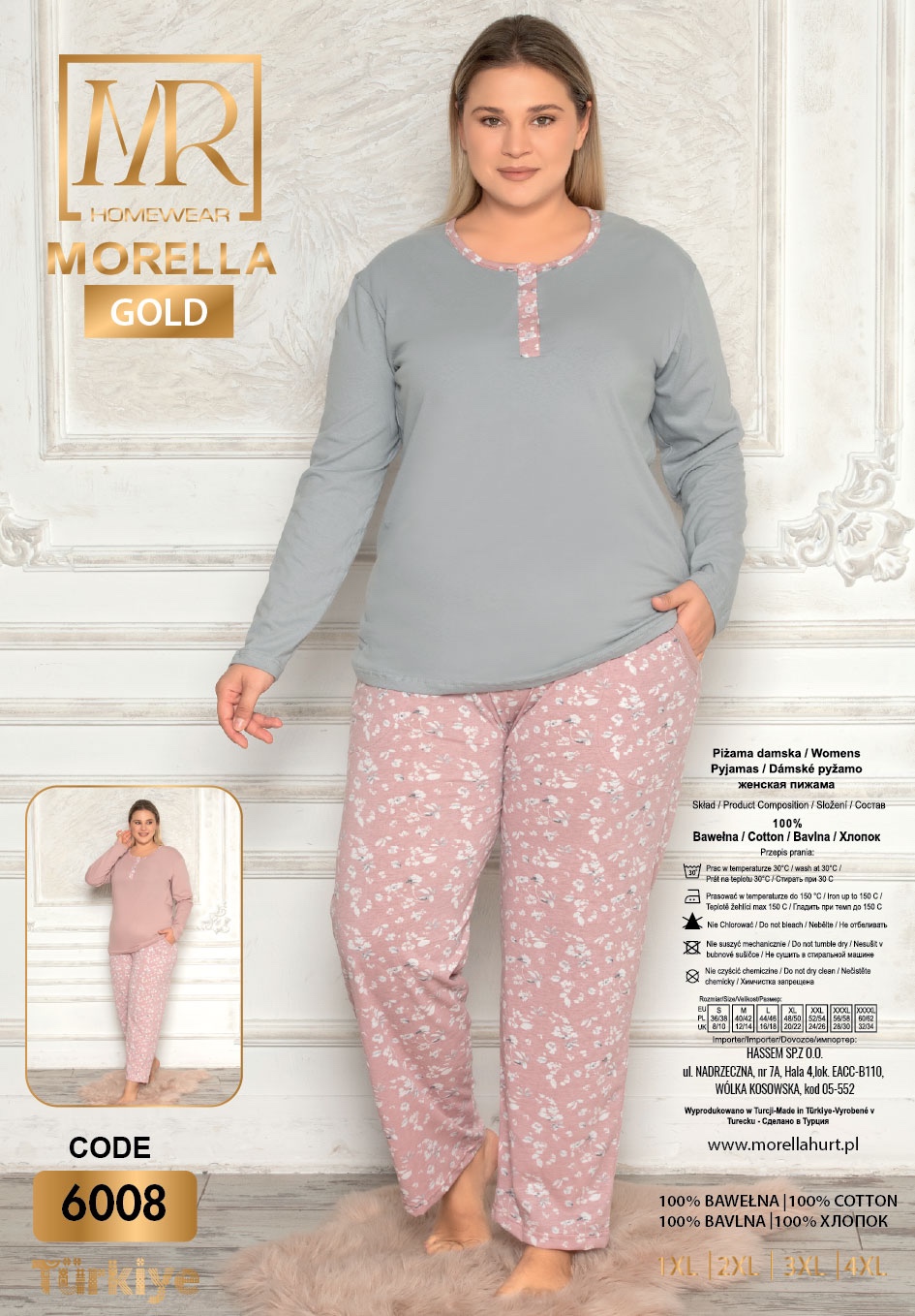Morella GOLD Bawełna Piżama Damska Długi Rękaw Długie Spodnie kod; GD-6008 Rozmiary; 1XL-2XL-3XL-4XL - zdjęcie 2