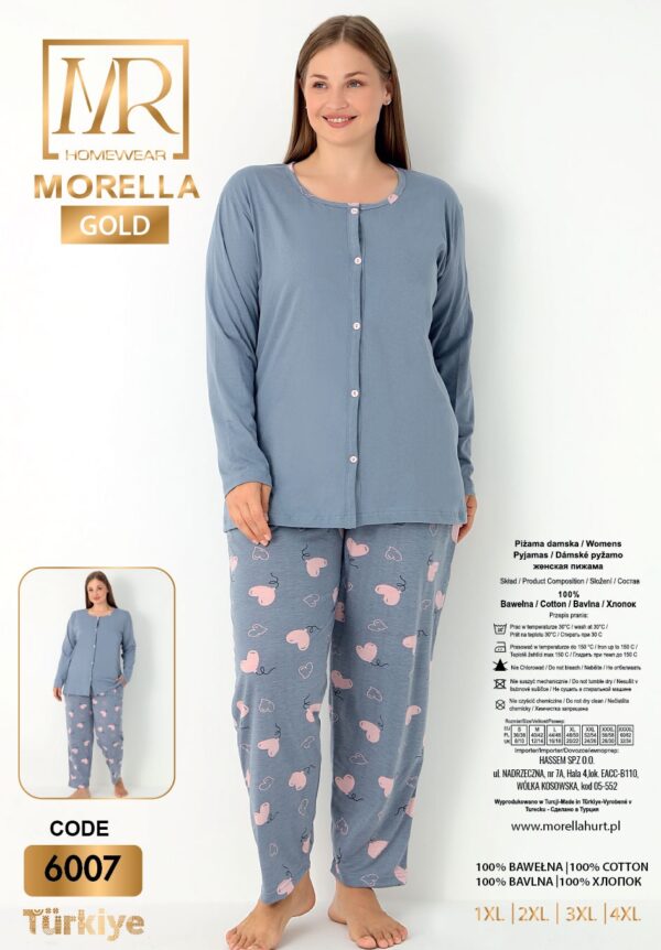 Morella GOLD Bawełna Piżama Damska Długi Rękaw Długie Spodnie Rozpinana kod; 6007 Rozmiary;1XL-2XL-3XL-4XL - zdjęcie 4