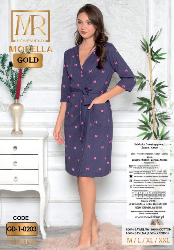 Morella Gold Bawełna Szlafrok Damski kod; GD-1-0203 Roz; M-L-XL-XXL - zdjęcie 4