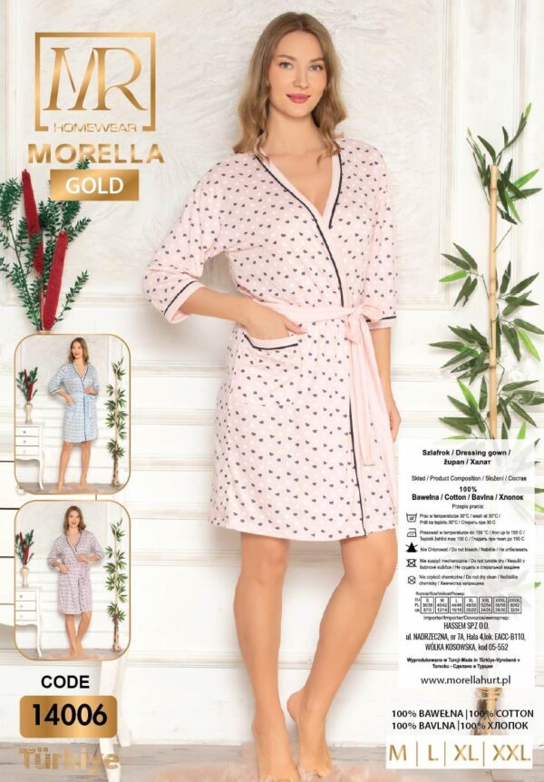 Morella Gold Bawełna Szlafrok Damski kod;14006-1 Roz; M-L-XL-XXL - zdjęcie 4