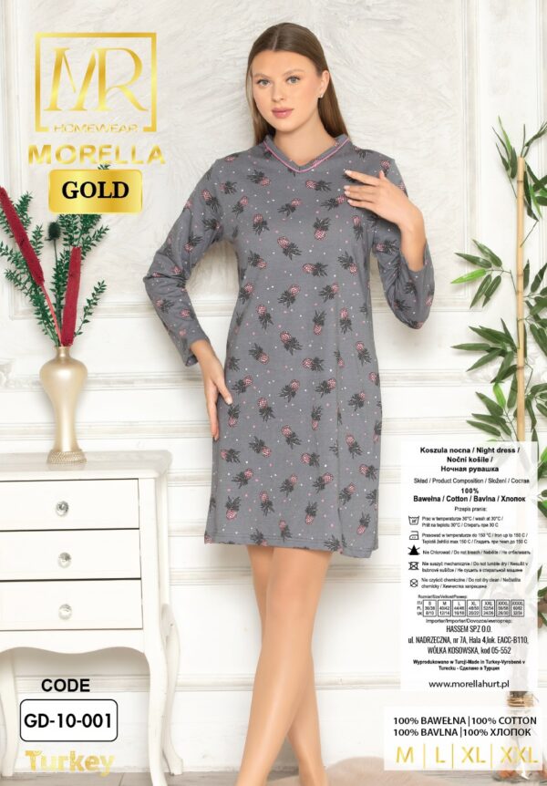 Morella GOLD Bawełniana Koszula Nocna Długi Rękaw kod;GD-10-001 Roz; M-L-XL-XXL - zdjęcie 4
