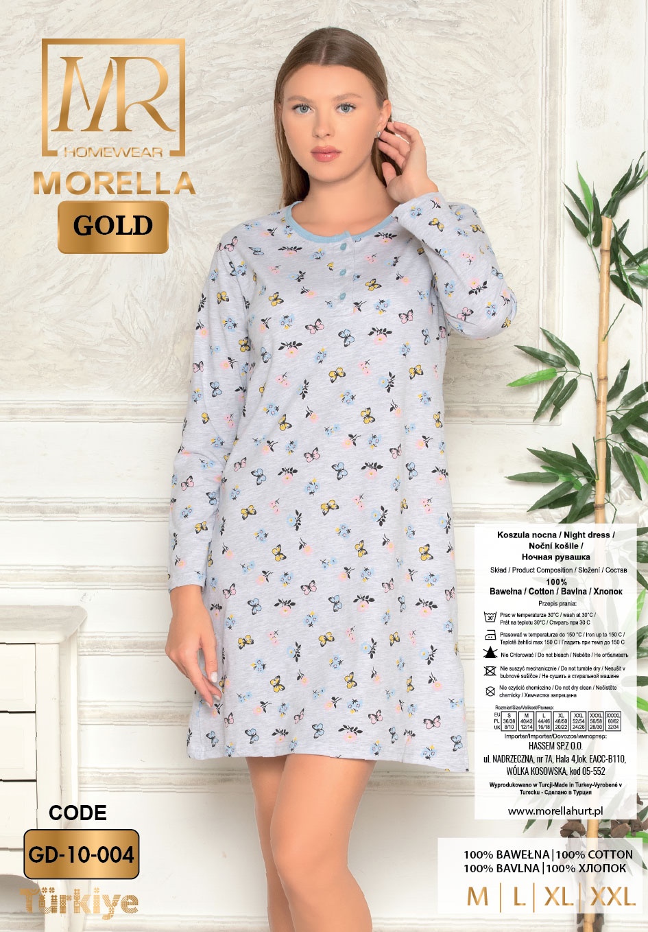 Morella GOLD Bawełniana Koszula Nocna Długi Rękaw kod;GD-10-004 Roz; M-L-XL-XXL - zdjęcie 2