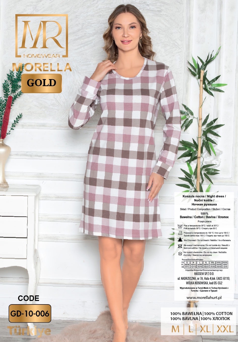 Morella GOLD Bawełniana Koszula Nocna Długi Rękaw kod;GD-10-006 Roz; M-L-XL-XXL - zdjęcie 2