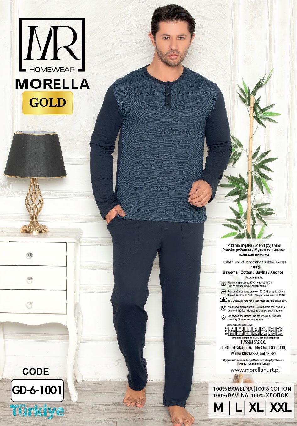 Morella GOLD Piżama Męska Bawełna Długi Rękaw Długie Spodnie Kod;GD-6-1001 Rozmiary: L-XL-XXL-3XL - zdjęcie 2