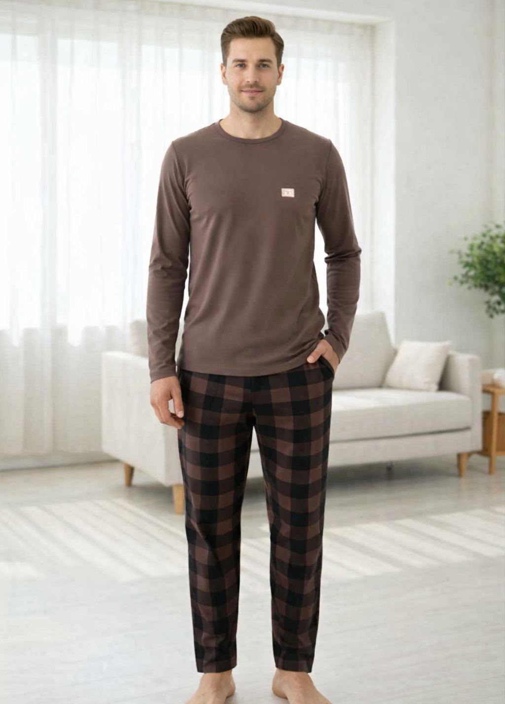 Morella GOLD Piżama Męska Bawełna Długi Rękaw Długie Spodnie Ściągacze Kod;GD-6-1007-1 Rozmiary: M-L-XL-XXL - zdjęcie 1