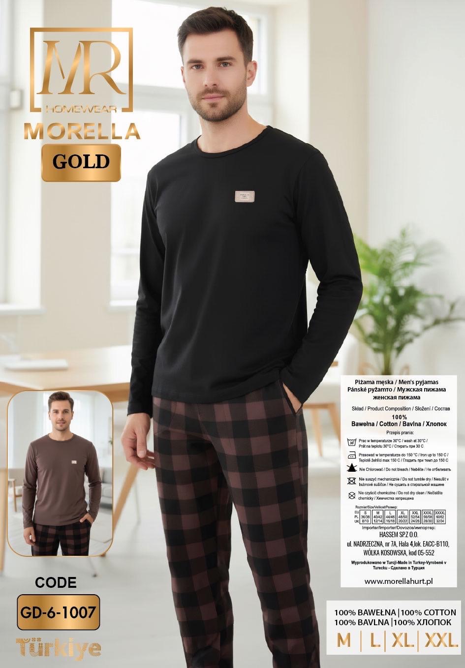 Morella GOLD Piżama Męska Bawełna Długi Rękaw Długie Spodnie Ściągacze Kod;GD-6-1007-1 Rozmiary: M-L-XL-XXL - zdjęcie 3