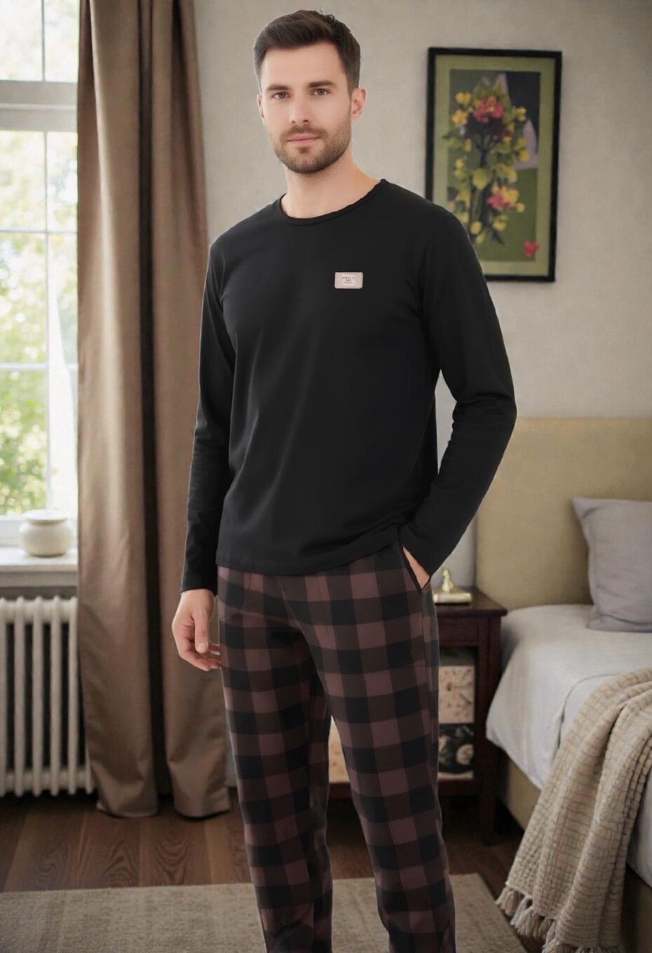 Morella GOLD Piżama Męska Bawełna Długi Rękaw Długie Spodnie Ściągacze Kod;GD-6-1007 Rozmiary: M-L-XL-XXL