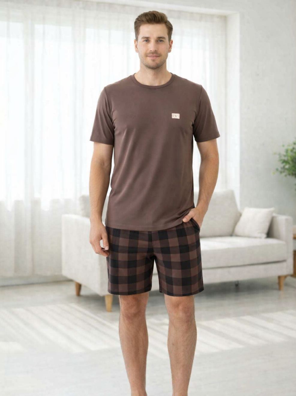 Morella Gold Piżama Męska Bawełna Krótki Rękaw Szorty Kod; GD-2-3001-1 Rozmiary: M-L-XL-XXL - zdjęcie 1