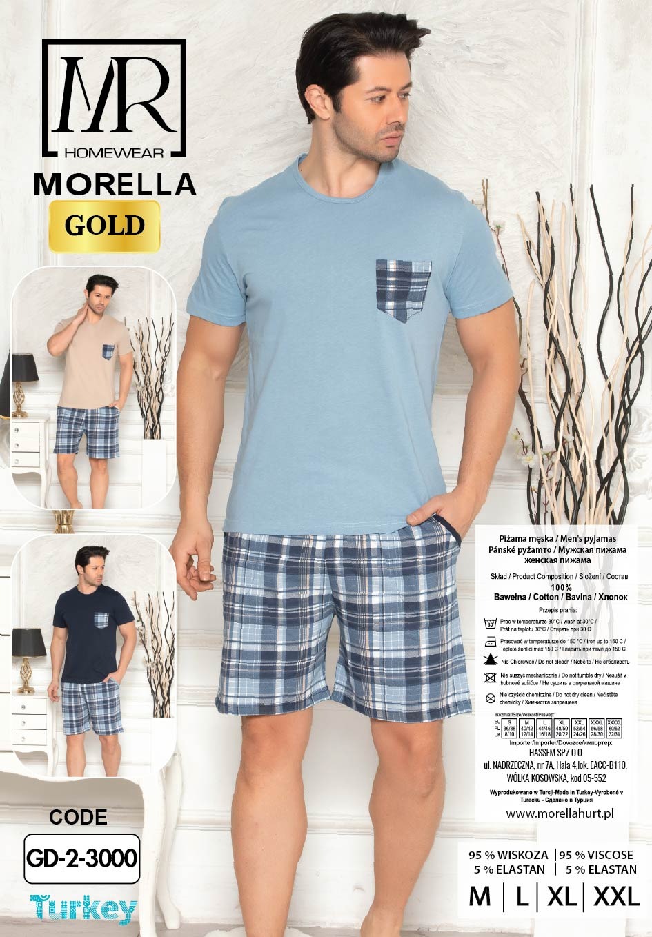 Morella Gold Piżama Męska Bawełna Krótki Rękaw Szorty Kod;GD-2-3000-2 Rozmiary: M-L-XL-XXL - zdjęcie 2