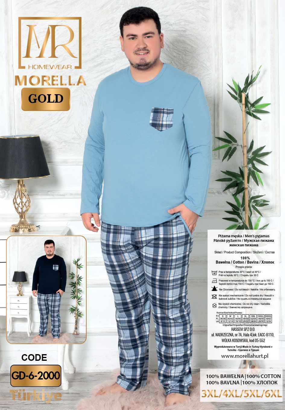 Morella GOLD Piżama Męska Długi Rękaw Duże Rozmiary Bawełna Kod;GD-6-2000 Rozmiary: 3XL-4XL-5XL-6XL - zdjęcie 2