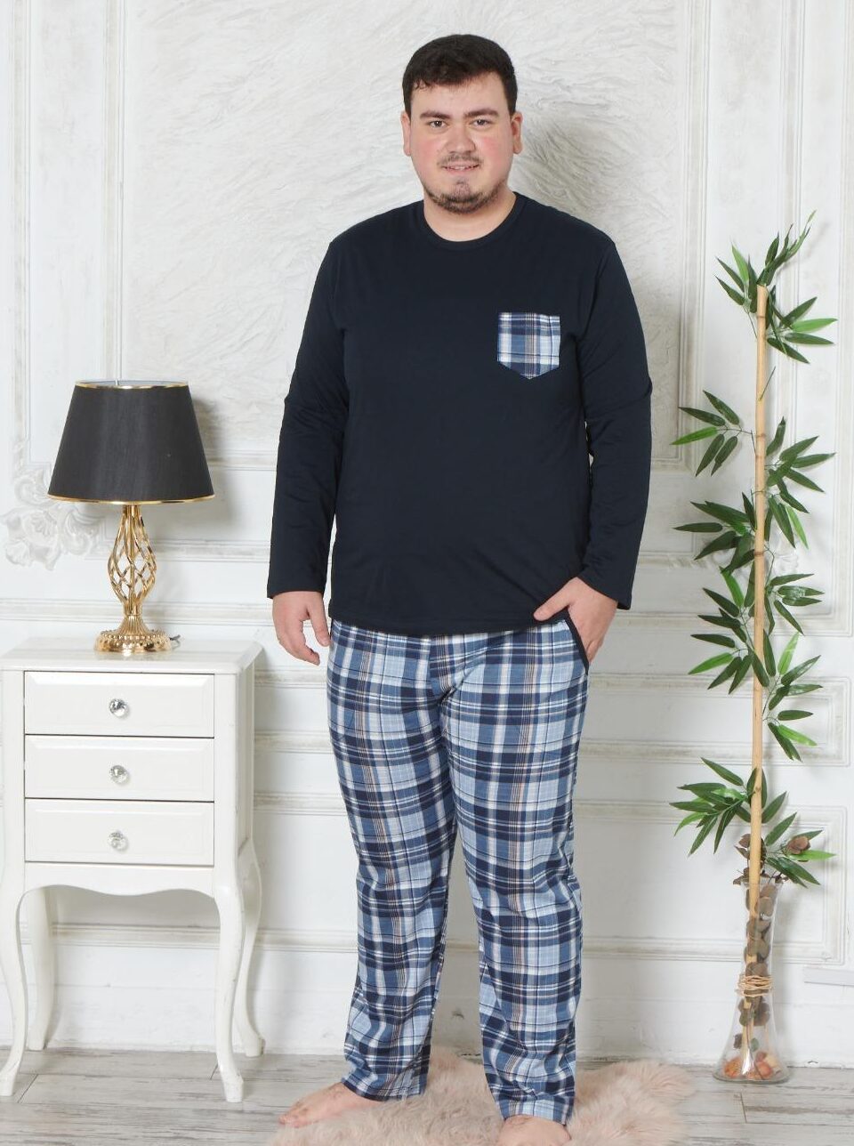 Morella GOLD Piżama Męska Długi Rękaw Duże Rozmiary Bawełna Kod;GD-6-2000 Rozmiary: 3XL-4XL-5XL-6XL - zdjęcie 1