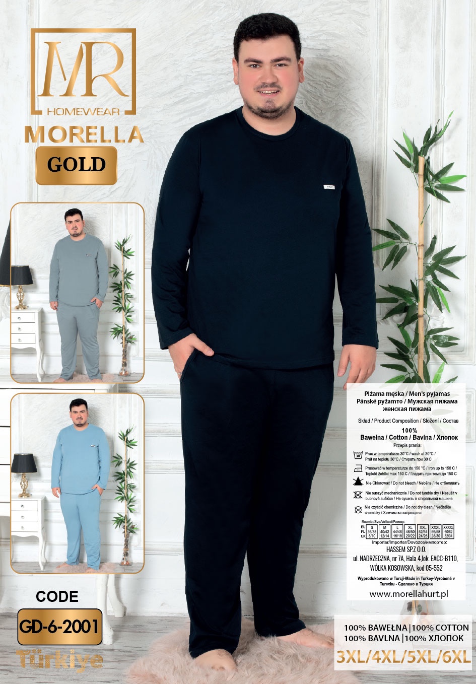 Morella GOLD Piżama Męska Długi Rękaw Duże Rozmiary Bawełna Kod;GD-6-2001-1 Rozmiary: 3XL-4XL-5XL-6XL - zdjęcie 2