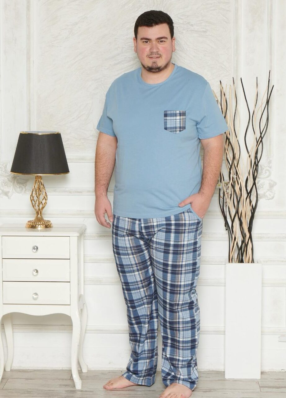 Morella Gold Piżama Męska Krótki Rękaw Długie Spodnie Big Size Bawełna Kod;GD-2-8000 Rozmiary; 3XL-4XL-5XL-6XL