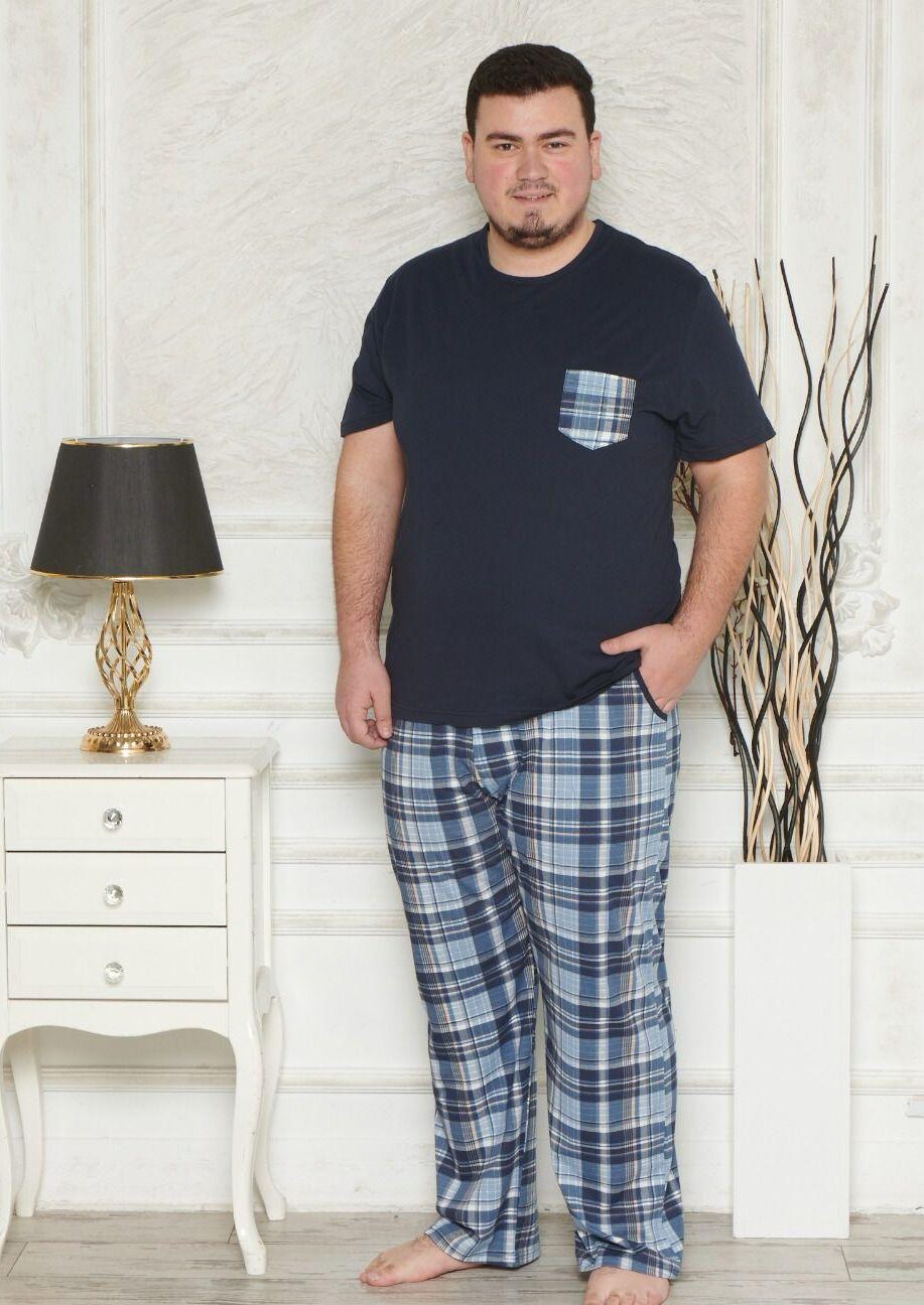 Morella Gold Piżama Męska Krótki Rękaw Długie Spodnie Big Size Bawełna Kod;GD-2-8000-2 Rozmiary;3XL-4XL-5XL-6XL - zdjęcie 1