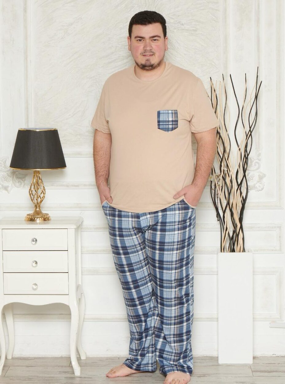 Morella Gold Piżama Męska Krótki Rękaw Długie Spodnie Big Size Bawełna Kod;GD-2-8000-1 Rozmiary; 3XL-4XL-5XL-6XL