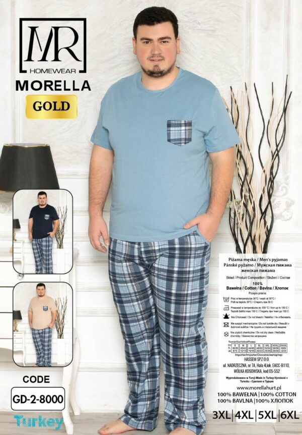 Morella Gold Piżama Męska Krótki Rękaw Długie Spodnie Big Size Bawełna Kod;GD-2-8000 Rozmiary; 3XL-4XL-5XL-6XL - zdjęcie 4