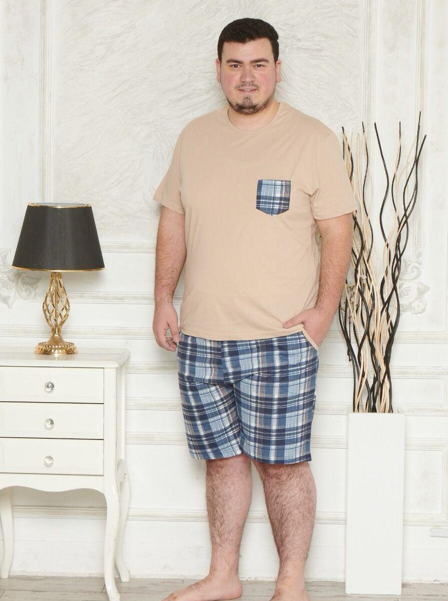 Morella Gold Piżama Męska Krótki Rękaw Szorty Big Size Bawełna Kod;GD-2-9000-1 Rozmiary:3XL-4XL-5XL-6XL