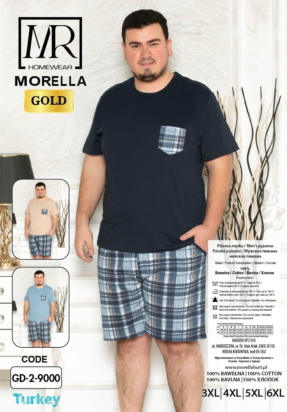 Morella Gold Piżama Męska Krótki Rękaw Szorty Big Size Bawełna Kod;GD-2-9000-2 Rozmiary:3XL-4XL-5XL-6XL - zdjęcie 2