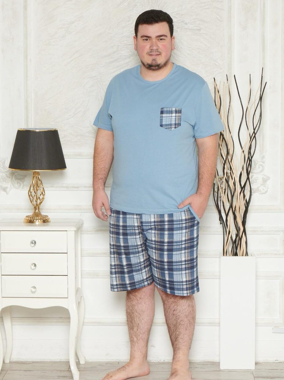 Morella Gold Piżama Męska Krótki Rękaw Szorty Big Size Bawełna Kod;GD-2-9000 Rozmiary: 3XL-4XL-5XL-6XL - zdjęcie 1