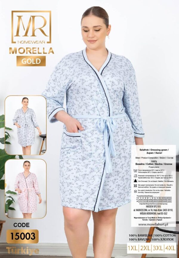 Morella Gold Szlafrok Damski Bawełna Wiązany Większe Rozmiary kod;15003-2 Rozmiary;1XL-2XL-3XL-4XL - zdjęcie 4