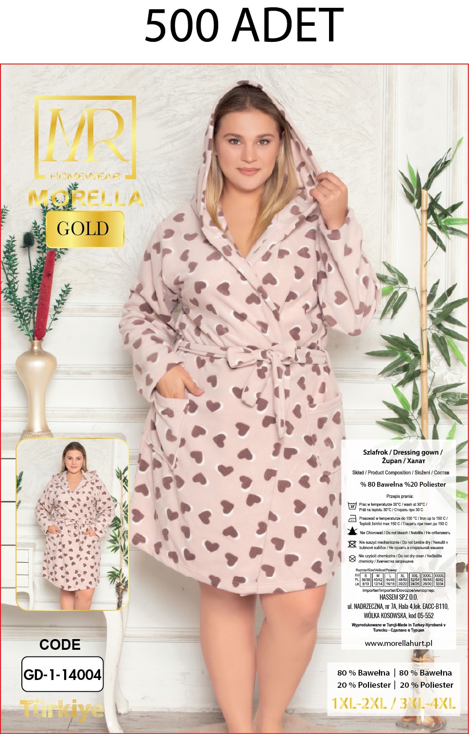 Morella Gold Szlafrok Damski Polarowy Większe Rozmiary kod; GD-1-14004 Rozmiary; 1XL-2XL / 3XL-4XL - zdjęcie 2