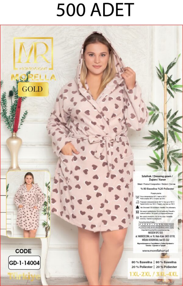 Morella Gold Szlafrok Damski Polarowy Większe Rozmiary kod; GD-1-14004 Rozmiary; 1XL-2XL / 3XL-4XL - zdjęcie 5