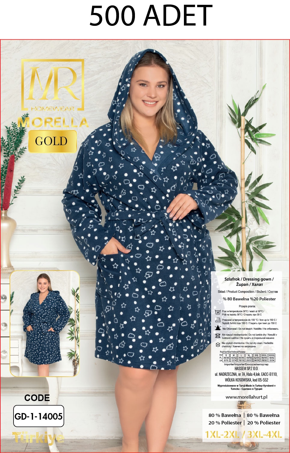 Morella Gold Szlafrok Damski Polarowy Większe Rozmiary kod; GD-1-14005 Rozmiary; 1XL-2XL / 3XL-4XL - zdjęcie 2