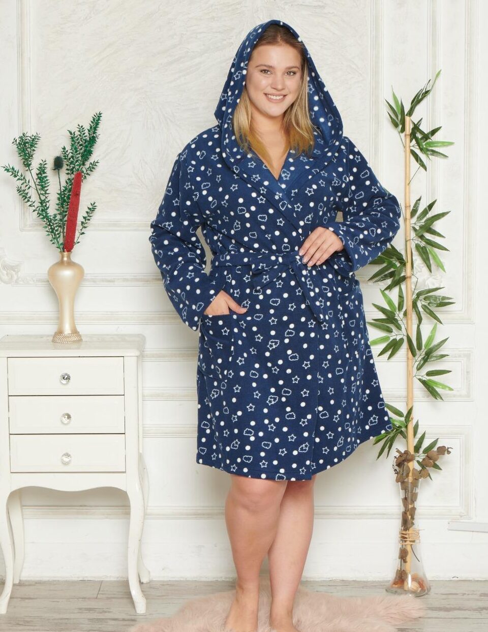 Morella Gold Szlafrok Damski Polarowy Większe Rozmiary kod; GD-1-14005 Rozmiary; 1XL-2XL / 3XL-4XL - zdjęcie 1