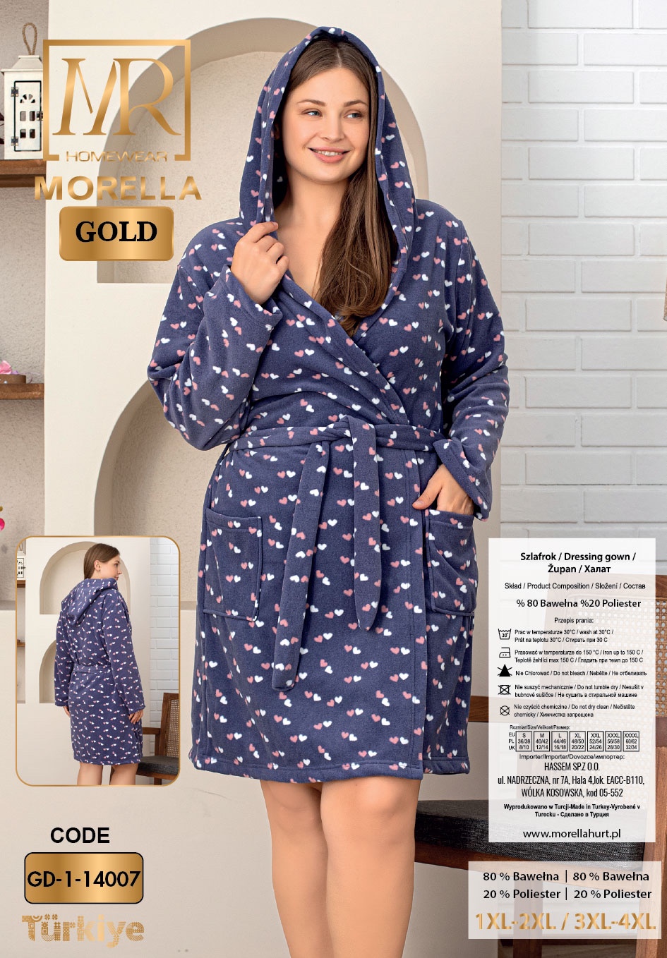 Morella Gold Szlafrok Damski Polarowy Większe Rozmiary kod; GD-1-14007 Rozmiary; 1XL-2XL / 3XL-4XL - zdjęcie 2
