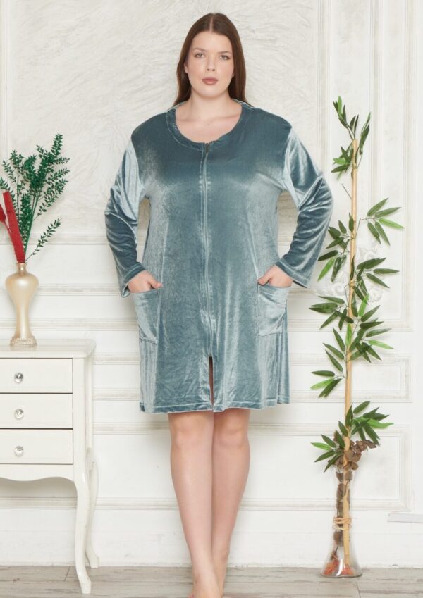 Morella Gold Szlafrok Damski Welurowy Na Zamek Większe Rozmiary kod; GD-1-16001-3 Rozmiary; 1XL-2XL / 3XL-4XL - zdjęcie 2