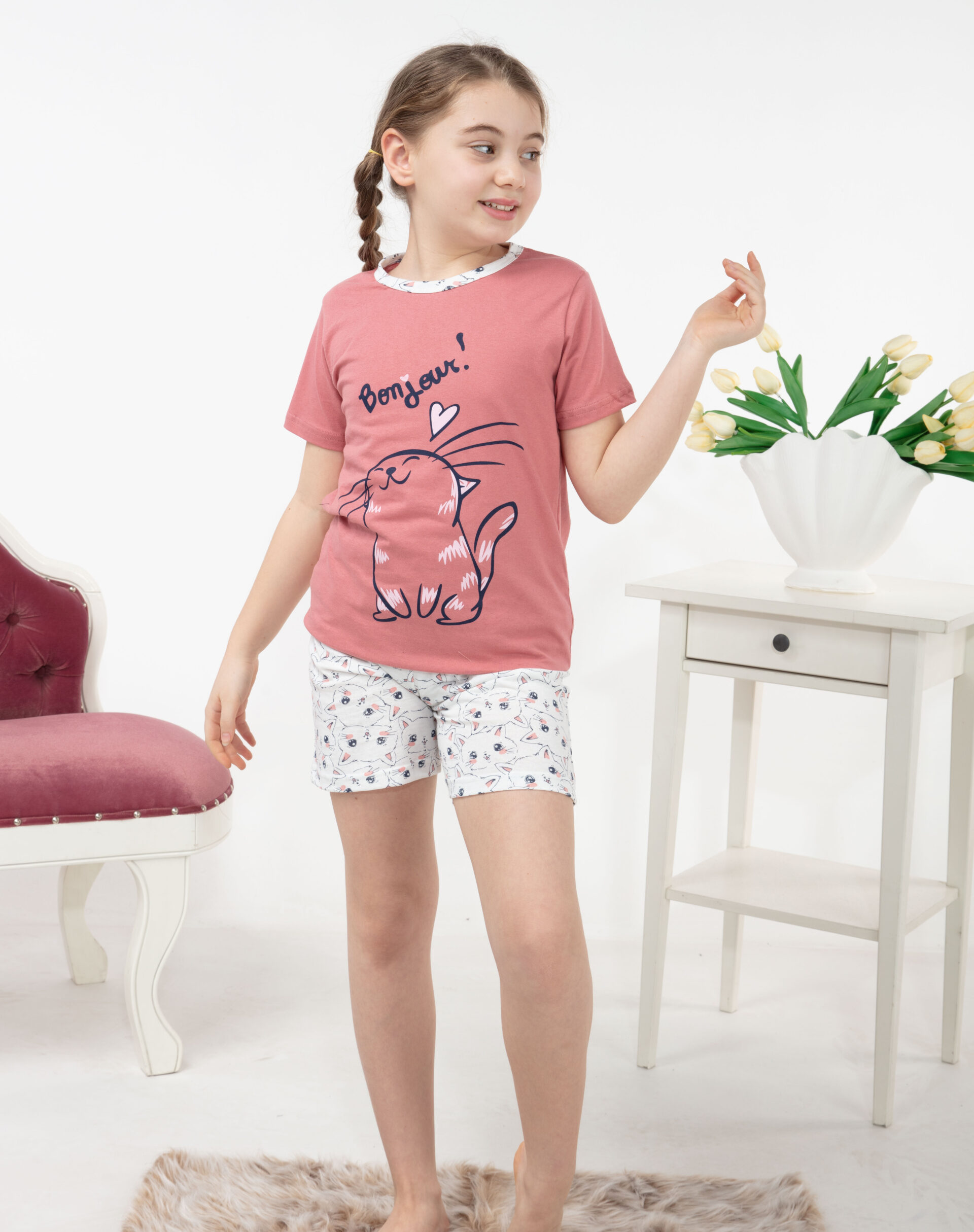 Morella Piżama Dziecięca Krótki Rękaw Roz:140-146-152-158-164 Kod:17500-2 - zdjęcie 2