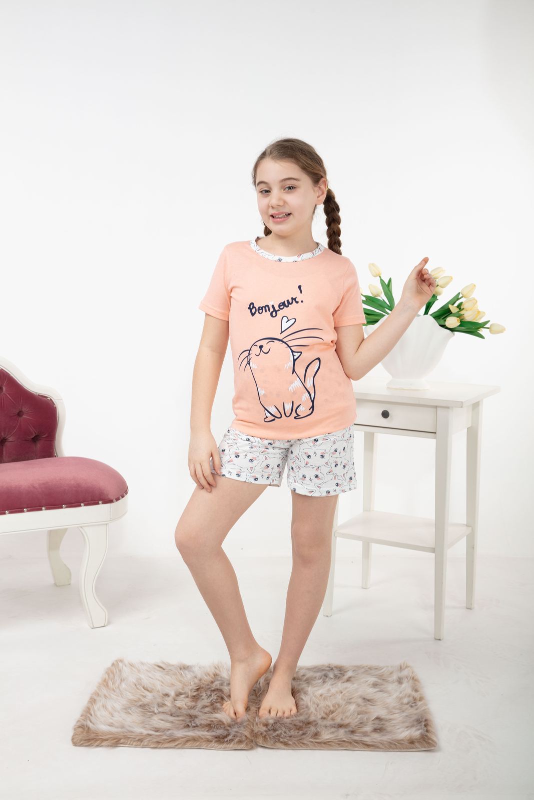 Morella Piżama Dziecięca Krótki Rękaw Roz:140-146-152-158-164 Kod:17500 - zdjęcie 2