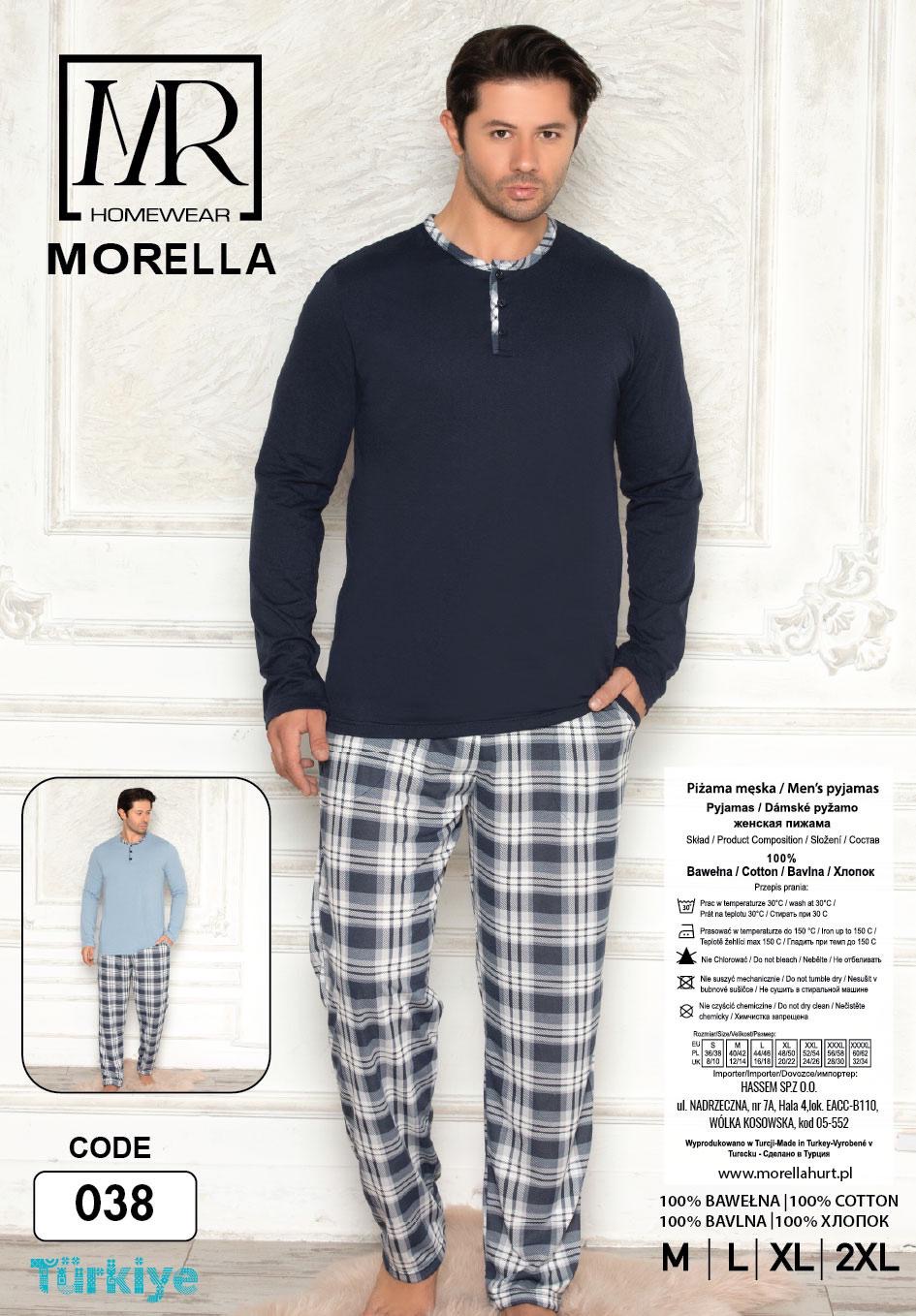 Morella Piżama Męska Bawełna Długi Rękaw Długie Spodnie Kod;038 Rozmiary: M-L-XL-XXL - zdjęcie 2