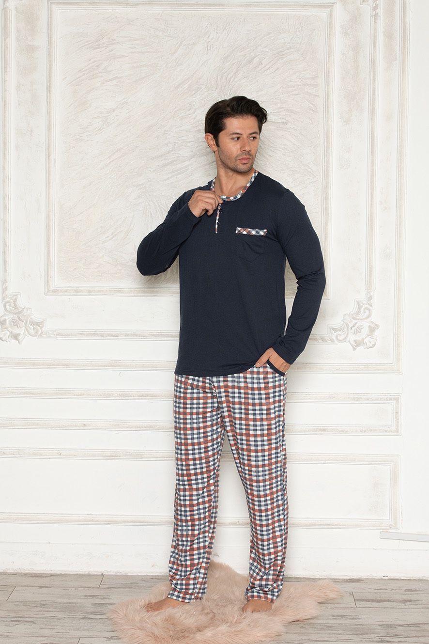 Morella Piżama Męska Bawełna Długi Rękaw Długie Spodnie Kod;044 Rozmiary: M-L-XL-XXL - zdjęcie 2