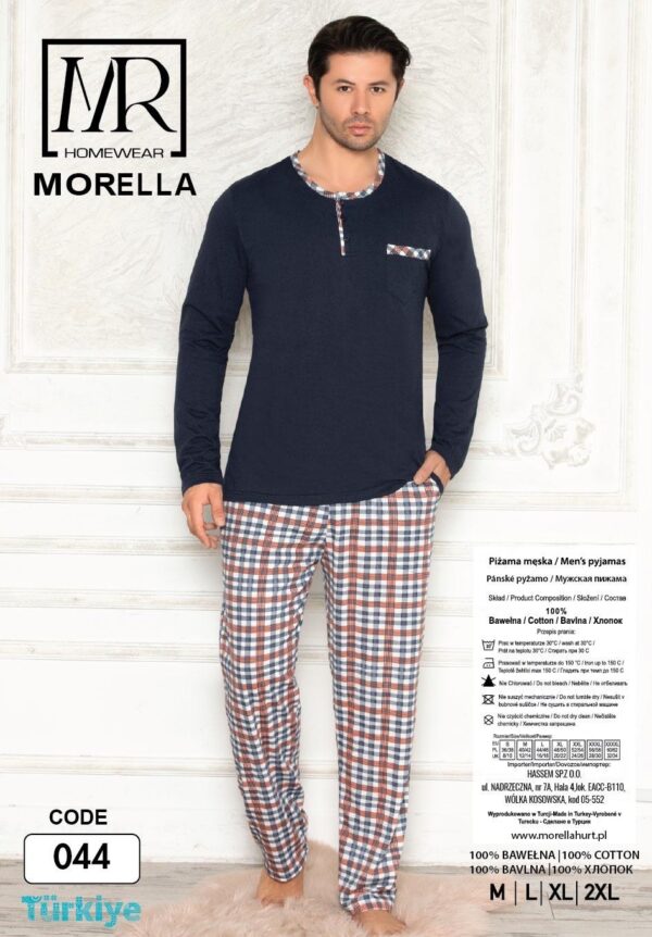 Morella Piżama Męska Bawełna Długi Rękaw Długie Spodnie Kod;044 Rozmiary: M-L-XL-XXL - zdjęcie 6