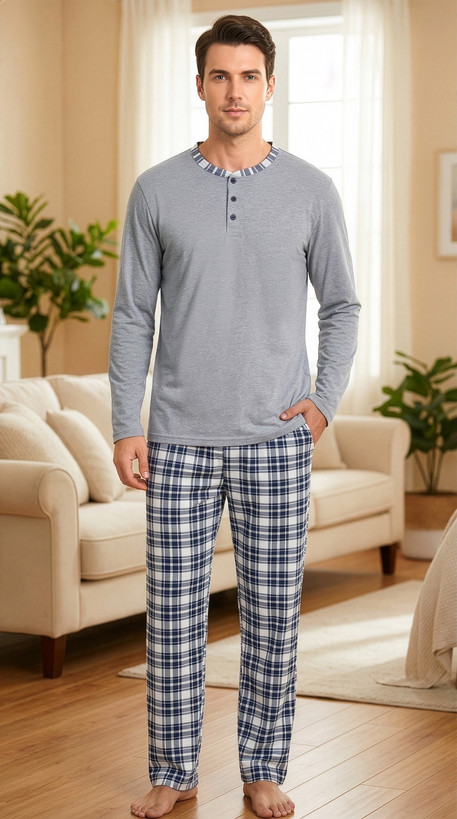 Morella Piżama Męska Bawełna Długi Rękaw Długie Spodnie Kod;046 Rozmiary: M-L-XL-XXL - zdjęcie 3