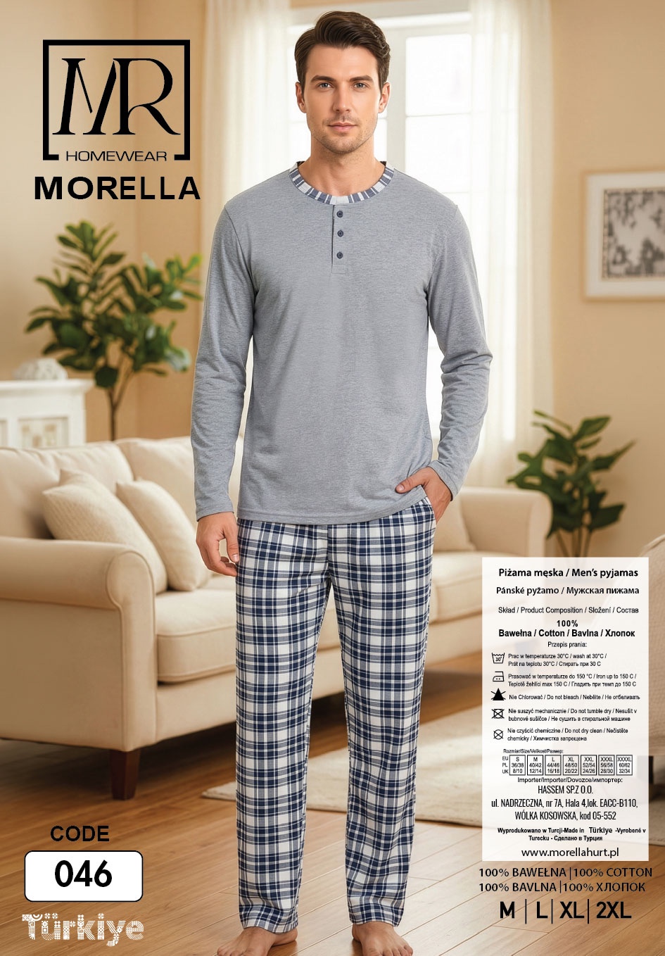 Morella Piżama Męska Bawełna Długi Rękaw Długie Spodnie Kod;046 Rozmiary: M-L-XL-XXL - zdjęcie 2