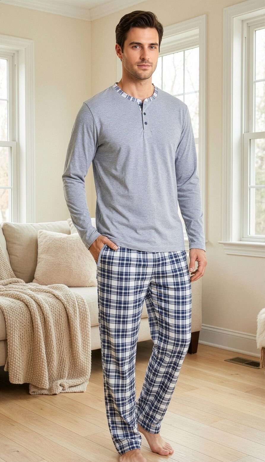 Morella Piżama Męska Bawełna Długi Rękaw Długie Spodnie Kod;046 Rozmiary: M-L-XL-XXL