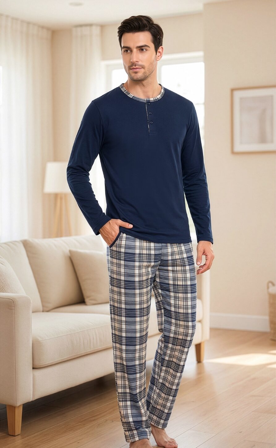 Morella Piżama Męska Bawełna Długi Rękaw Długie Spodnie Kod;047 Rozmiary: M-L-XL-XXL