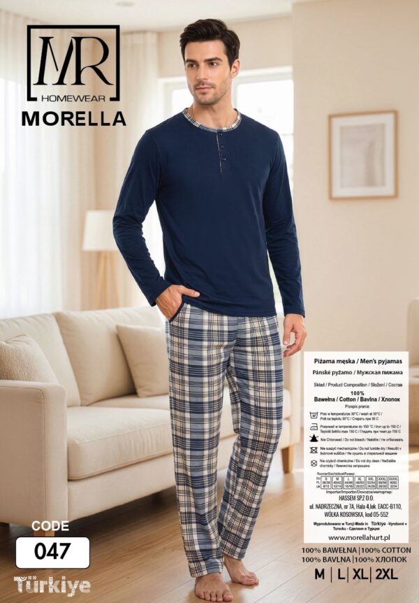 Morella Piżama Męska Bawełna Długi Rękaw Długie Spodnie Kod;047 Rozmiary: M-L-XL-XXL - zdjęcie 4