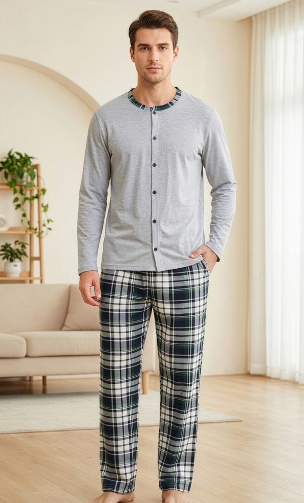 Morella Piżama Męska Bawełna Długi Rękaw Rozpinana Kod;045-1 Rozmiary: M-L-XL-XXL - zdjęcie 3