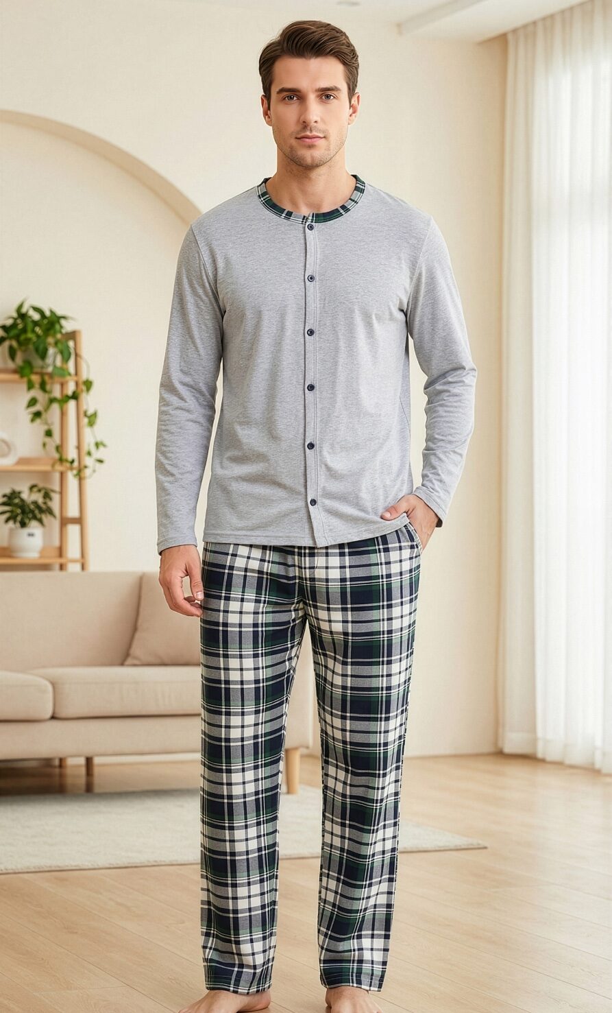 Morella Piżama Męska Bawełna Długi Rękaw Rozpinana Kod;045-1 Rozmiary: M-L-XL-XXL