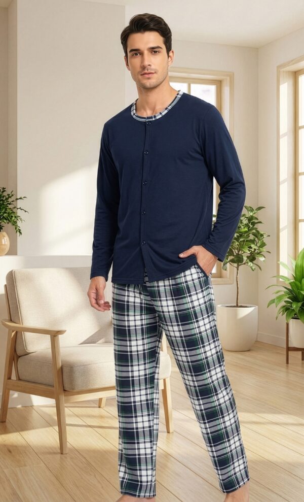 Morella Piżama Męska Bawełna Długi Rękaw Rozpinana Kod;045 Rozmiary: M-L-XL-XXL - zdjęcie 3